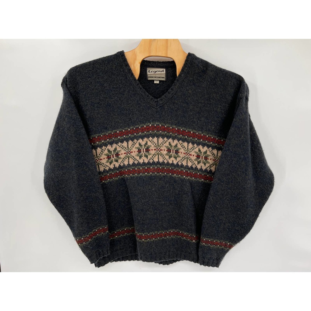 Legend Genuine Shetland Wool Made in USA Navy Blue men's Large Sweater